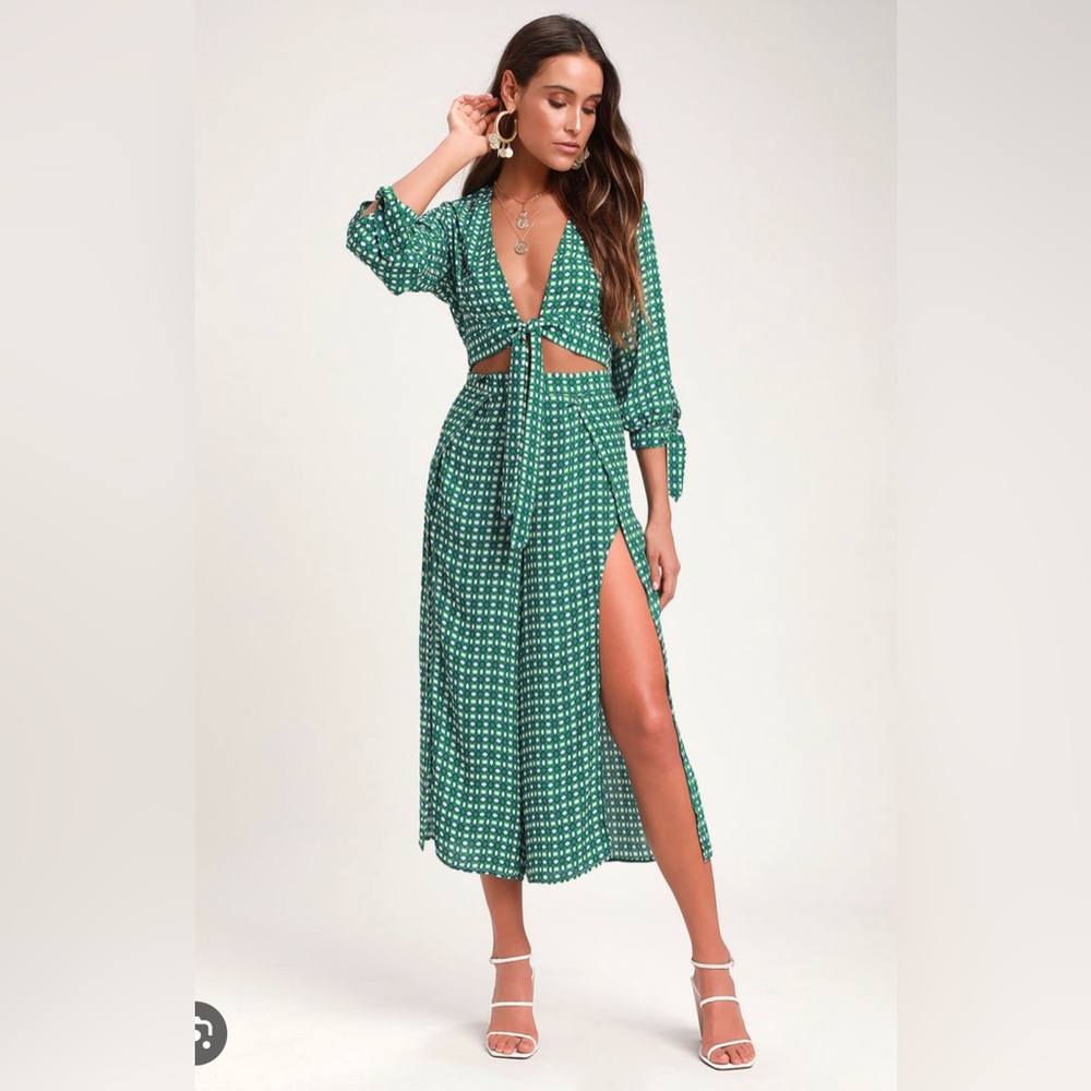 Green print set with culotte pants